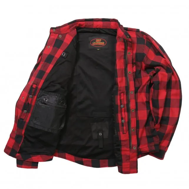 Hot Leathers JKM3003 Men's Red and Black Armored Flannel Motorcycle Shirt-Jacket w/ CE Armor Protection