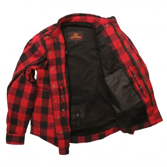 Hot Leathers JKM3003 Men's Red and Black Armored Flannel Motorcycle Shirt-Jacket w/ CE Armor Protection