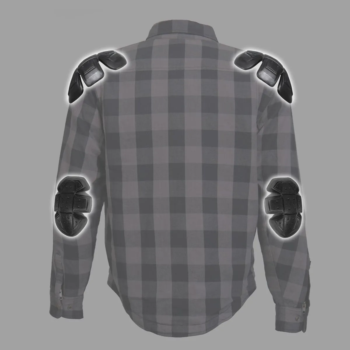 Hot Leathers JKM3004 Men's Grey and Black Armored Flannel Motorcycle Shirt-Jacket w/ CE Armor Protection