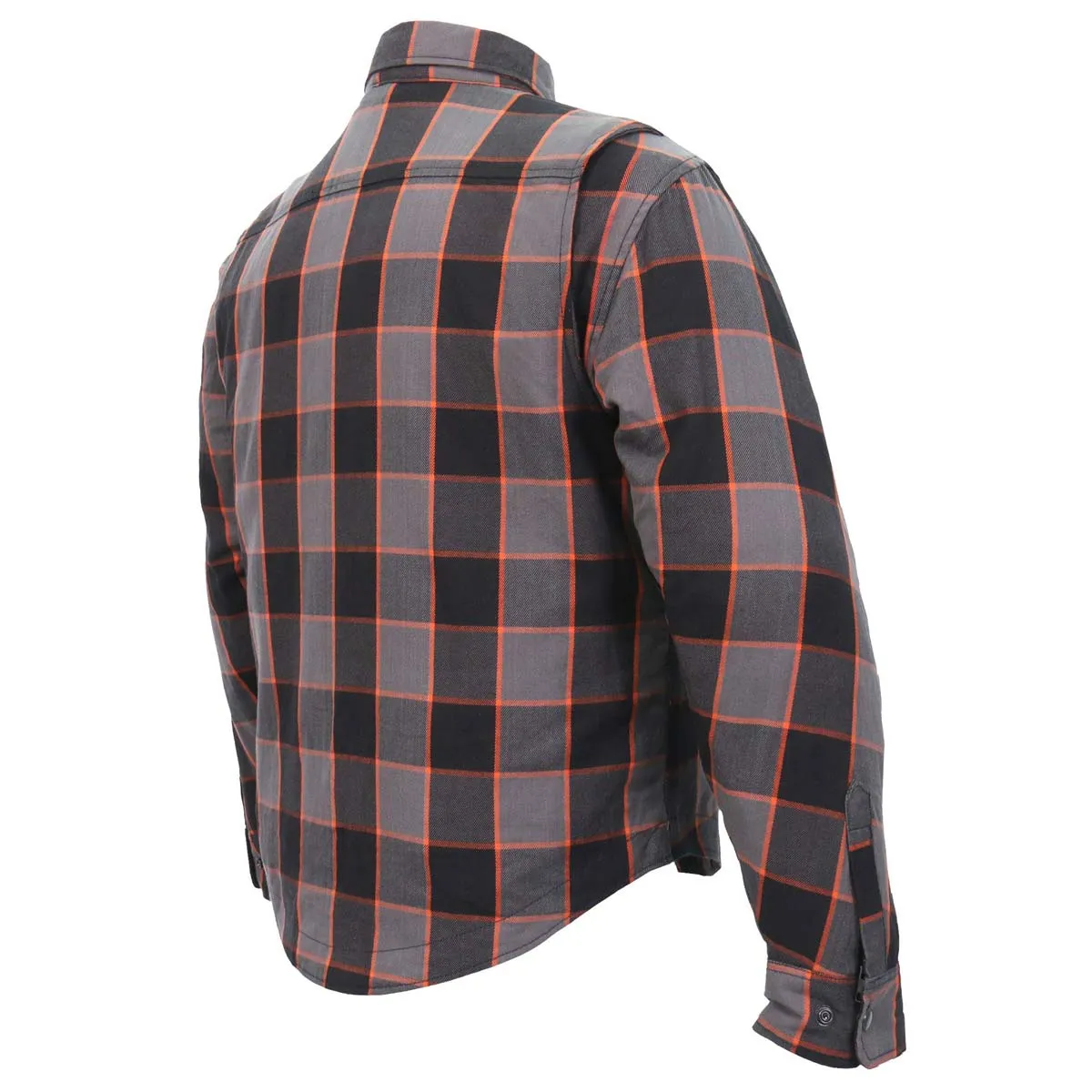 Hot Leathers JKM3010 Men's Black/Grey/Orange Armored Flannel Motorcycle Shirt-Jacket w/ CE Armor Protection