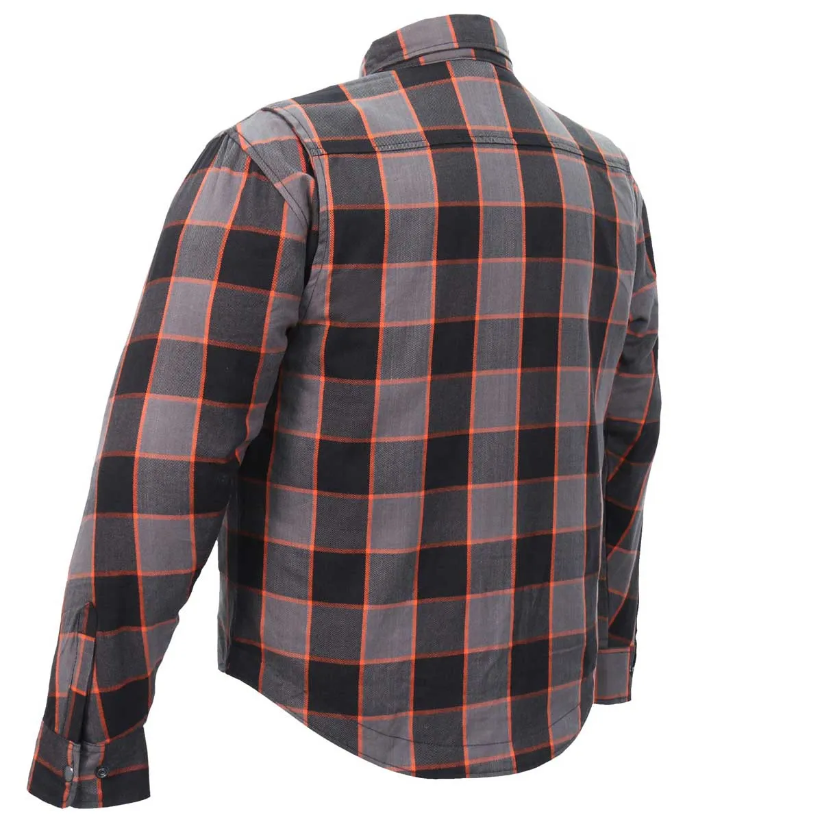 Hot Leathers JKM3010 Men's Black/Grey/Orange Armored Flannel Motorcycle Shirt-Jacket w/ CE Armor Protection