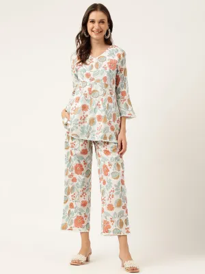 Jashvi Women Floral Printed Pure Cotton Tunic With Trousers