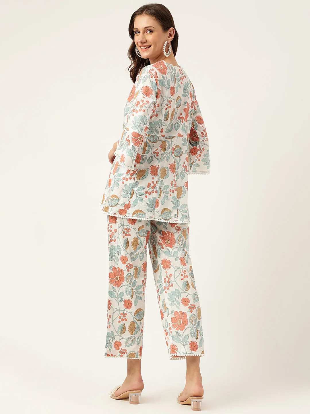 Jashvi Women Floral Printed Pure Cotton Tunic With Trousers