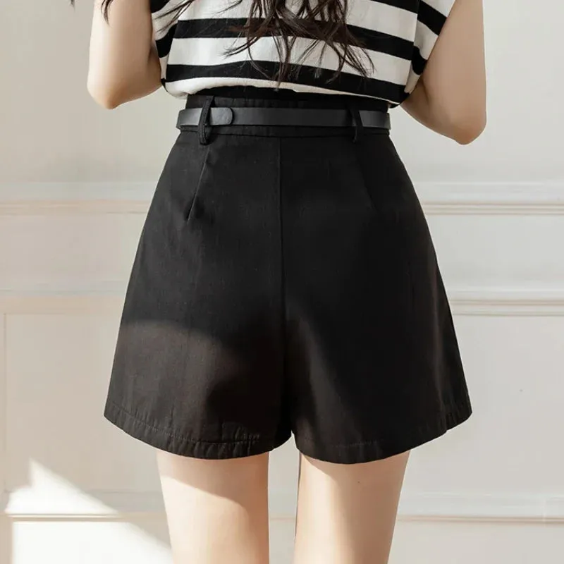 Khaki Summer Pleated Cute Casual Shorts