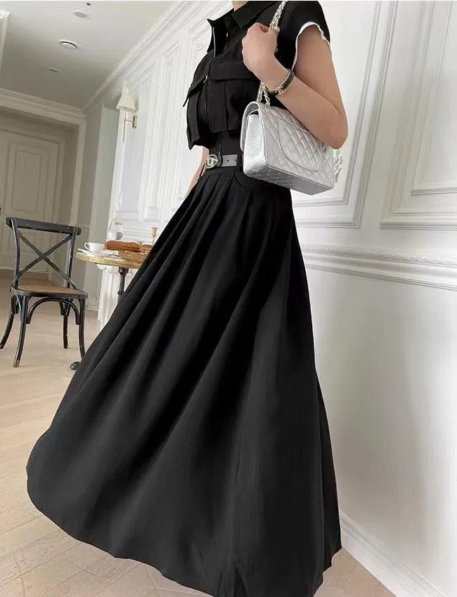 Ladies Lapel Wide Leg Top and  Pants 2PCS Set SKST393