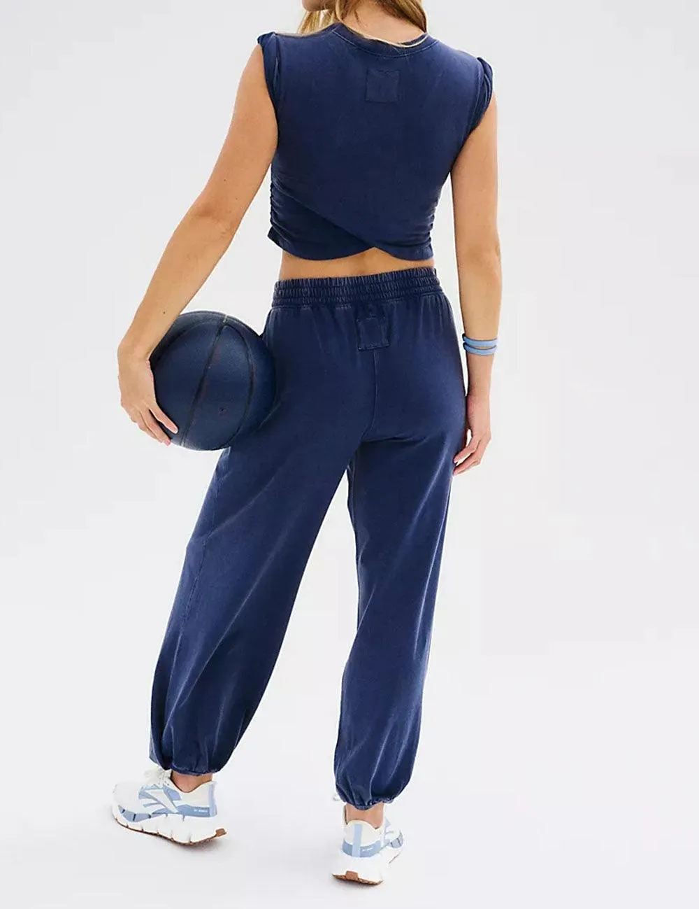 Ladies Solid Color Crop Top and Pants Set SKST379