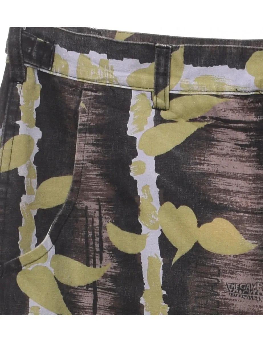 Leafy Print Y2K Style Cargo Trousers - W32 L30