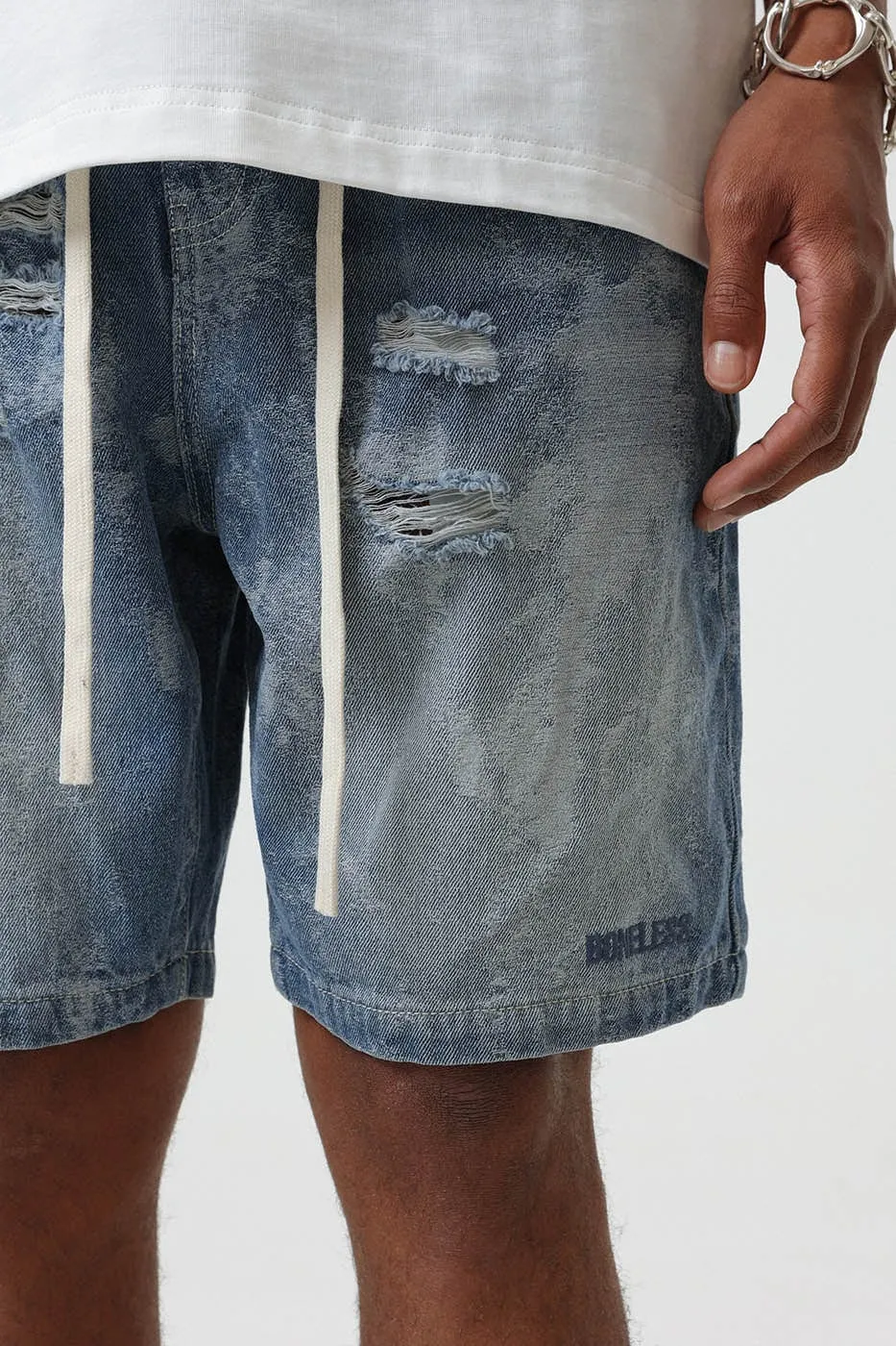 Light Blue Distressed Denim Shorts