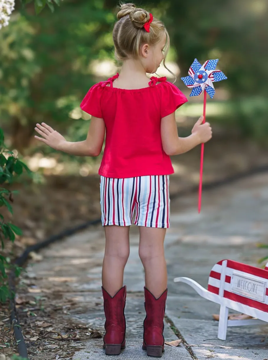 Lil Lady In Red Striped Shorts Set