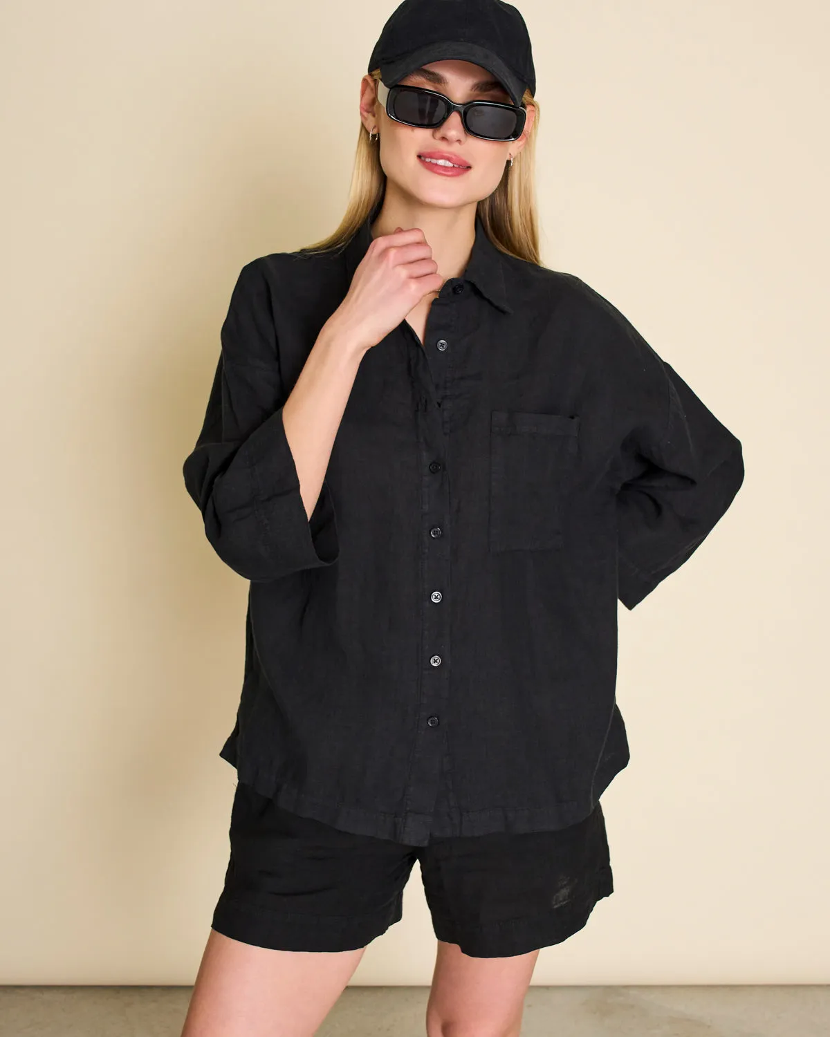 LINEN SHIRT MONS  BLACK