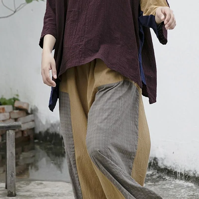 Loose Patchwork Cotton Linen Pants | Lotus