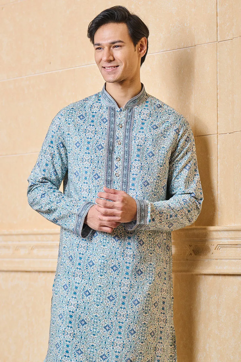 Medium Blue Printed Kurta Set