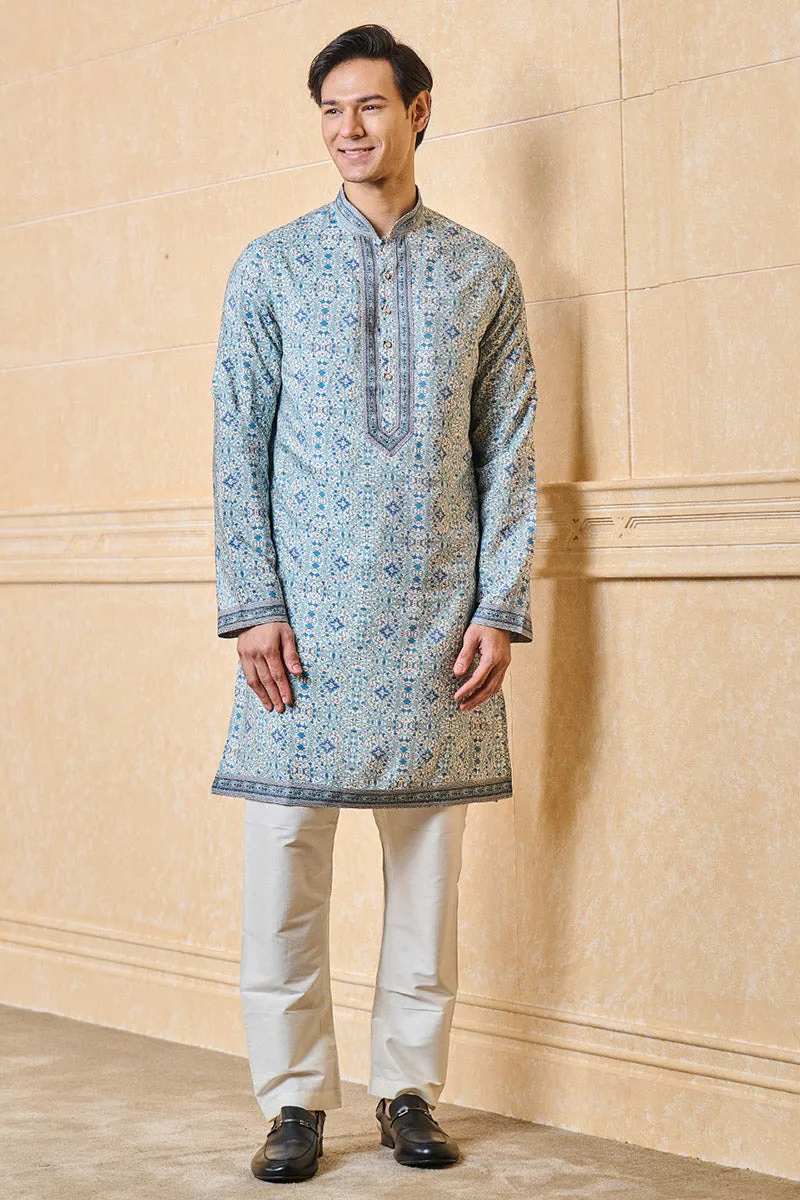 Medium Blue Printed Kurta Set