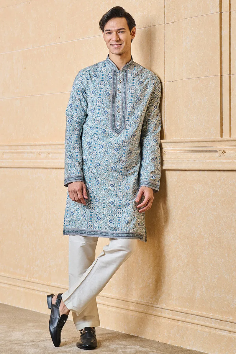 Medium Blue Printed Kurta Set