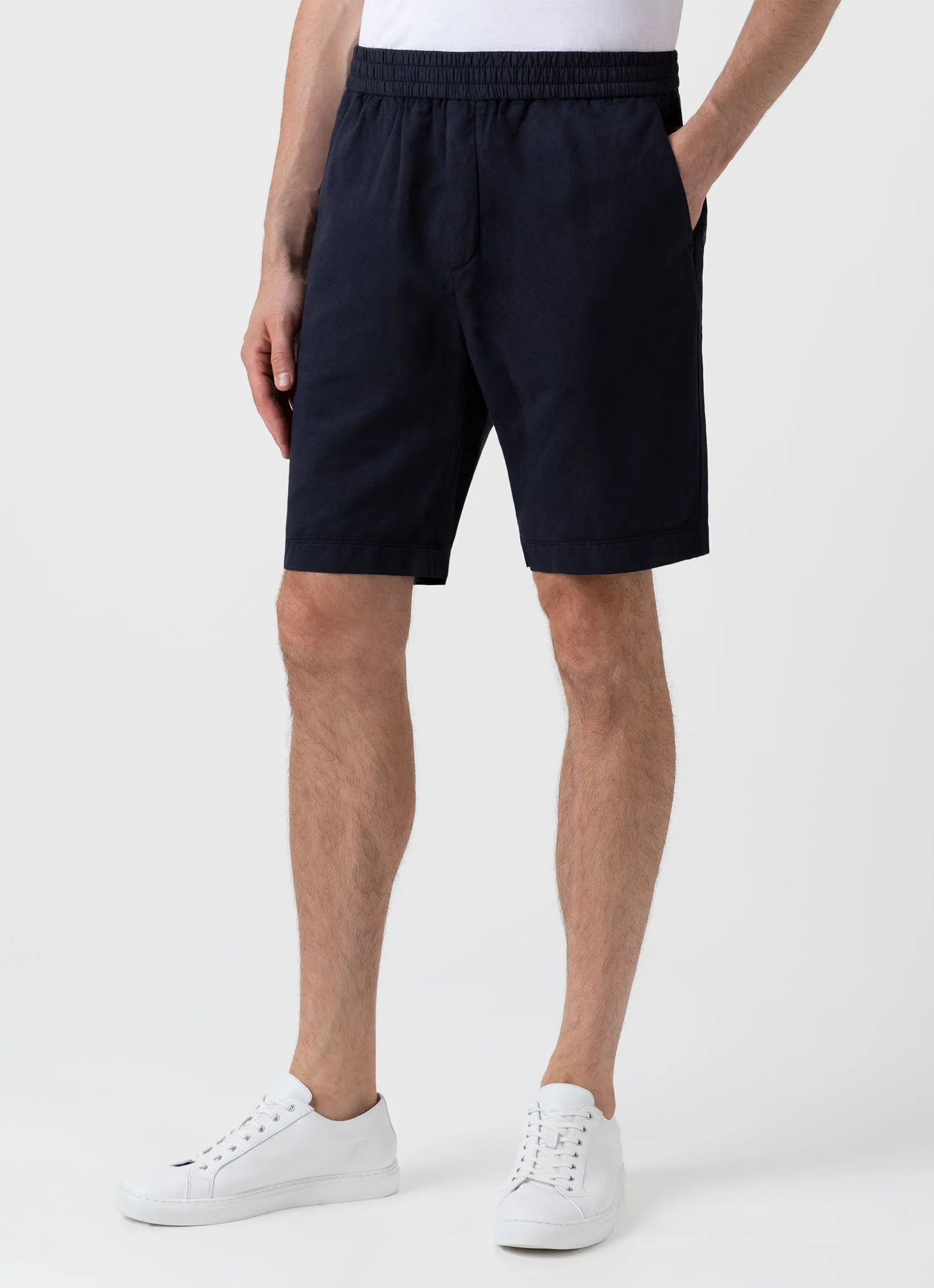 Men's Cotton Linen Drawstring Shorts in Navy