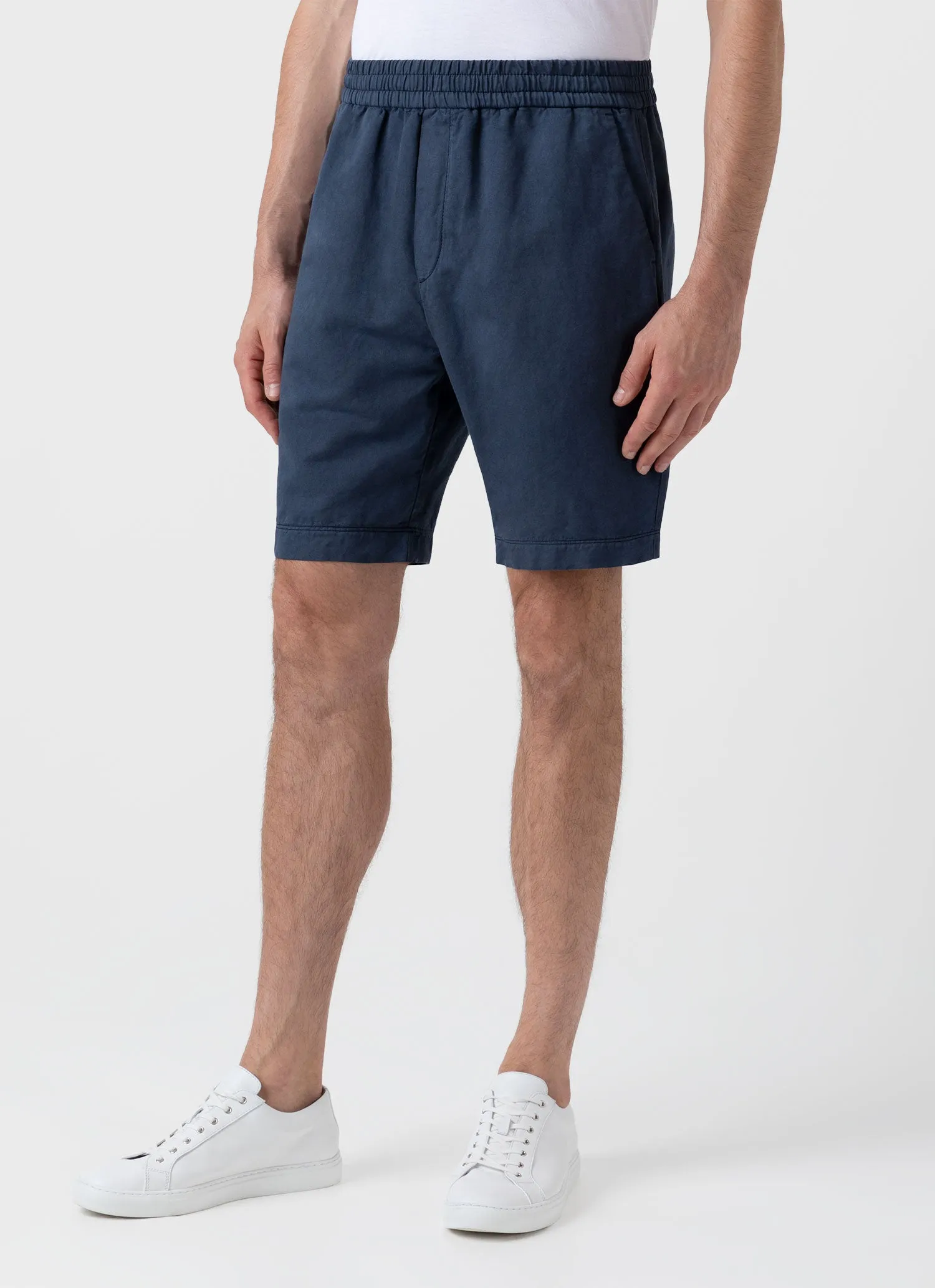 Men's Cotton Linen Drawstring Shorts in Shale Blue