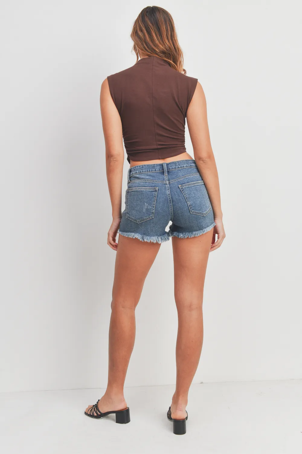 Mid Rise Distressed Denim Short