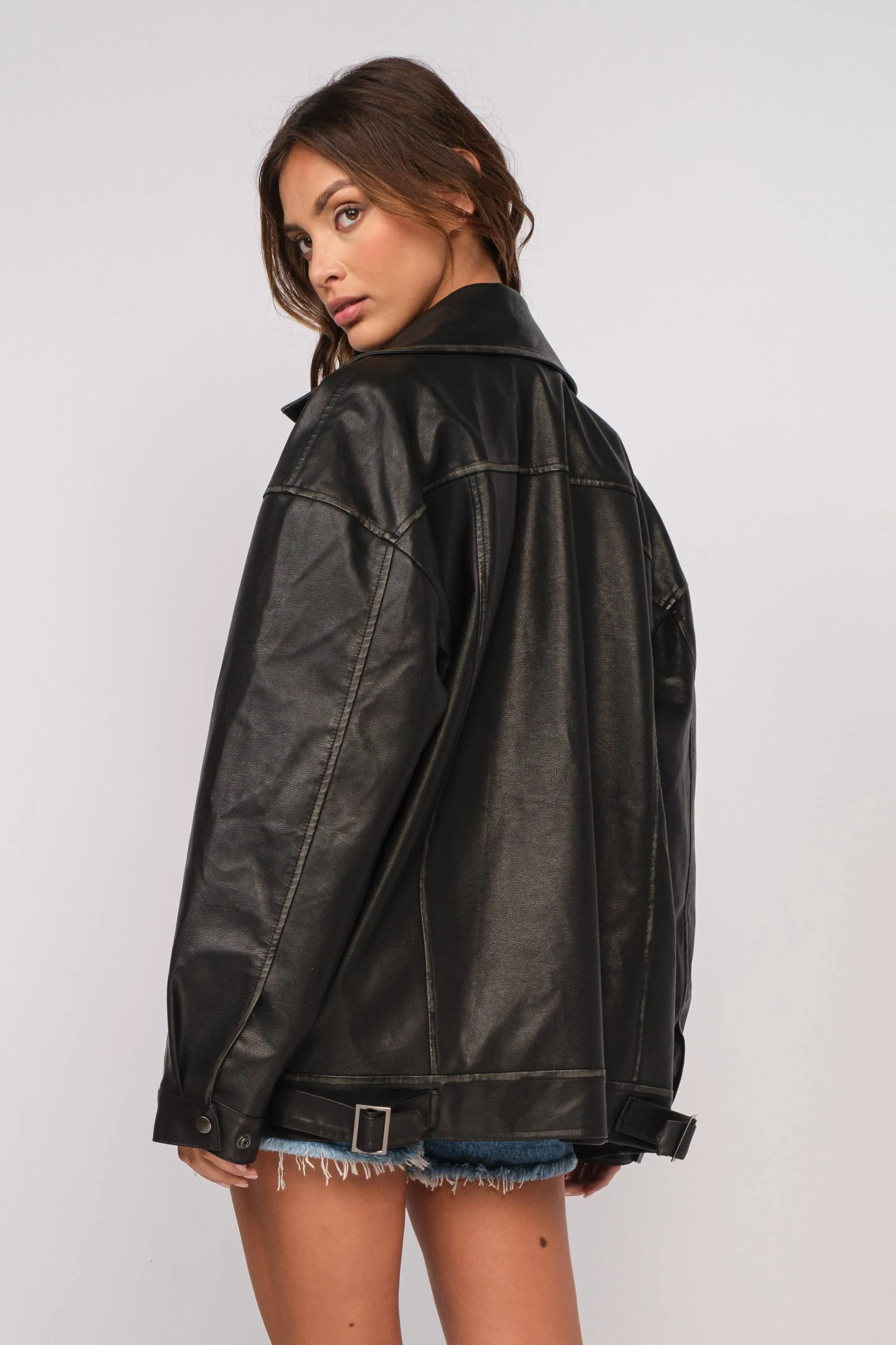 Midnight Desires Oversized Leather Jacket