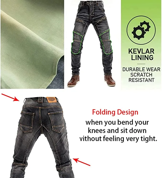 Motorcycle Riding Jeans Kevlar Motorbike Racing Pants with Removable Armored