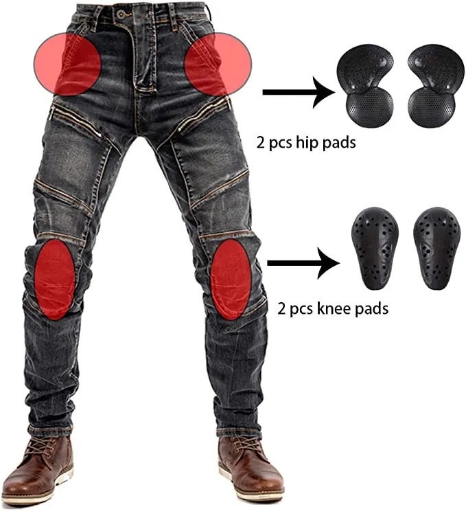 Motorcycle Riding Jeans Kevlar Motorbike Racing Pants with Removable Armored