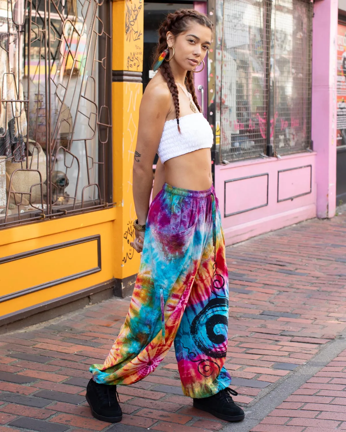 Multi Coloured Tie Dye Harem Pants Blue Unisex