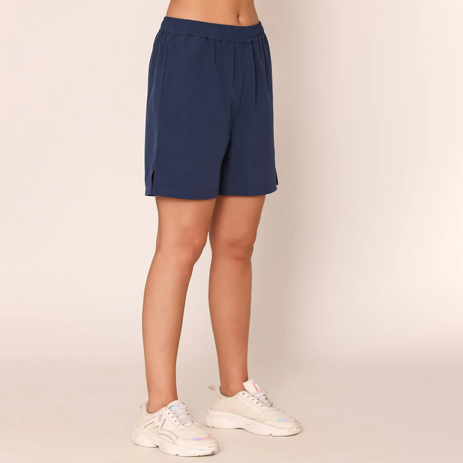 Plain Knitted Shorts For Women - Navy