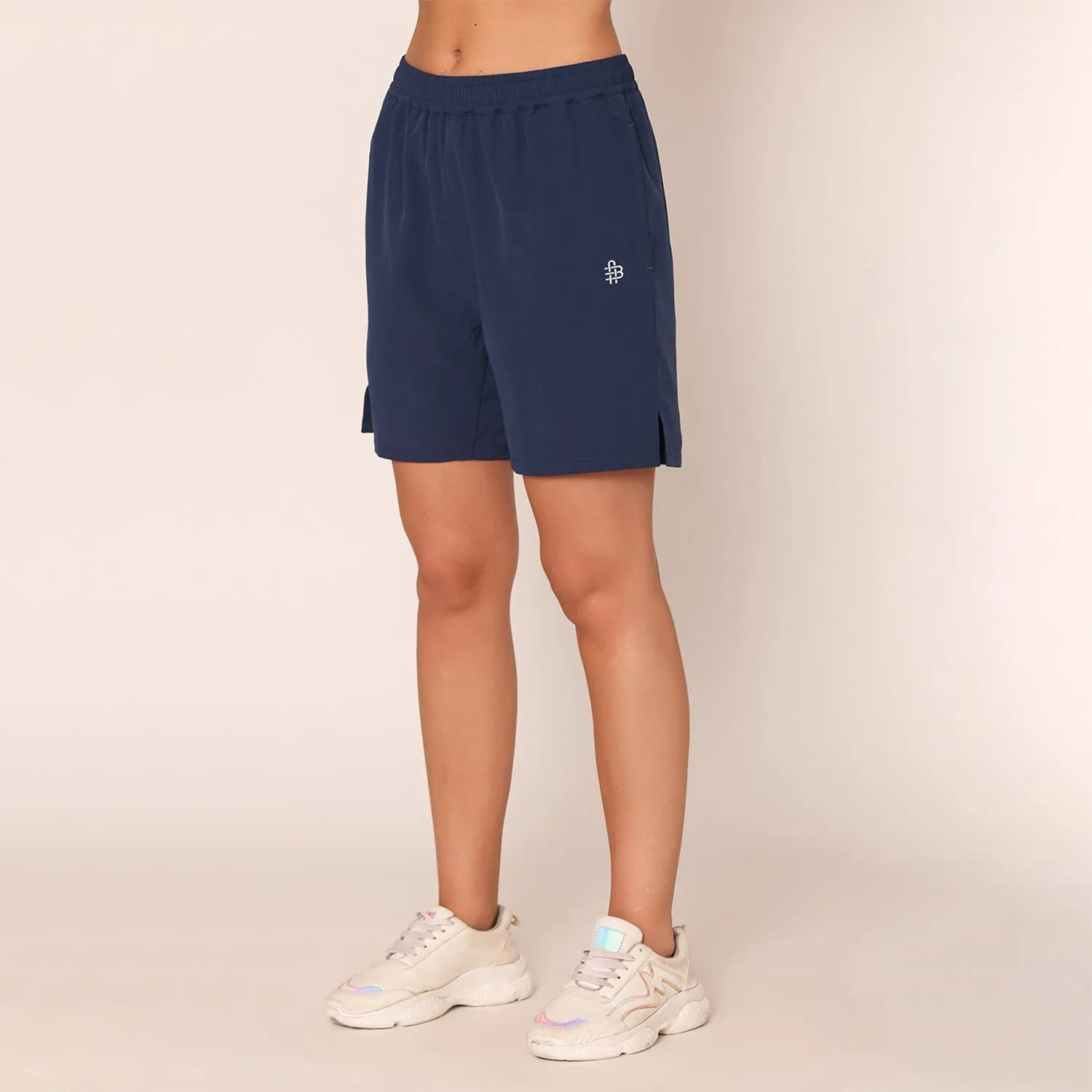 Plain Knitted Shorts For Women - Navy