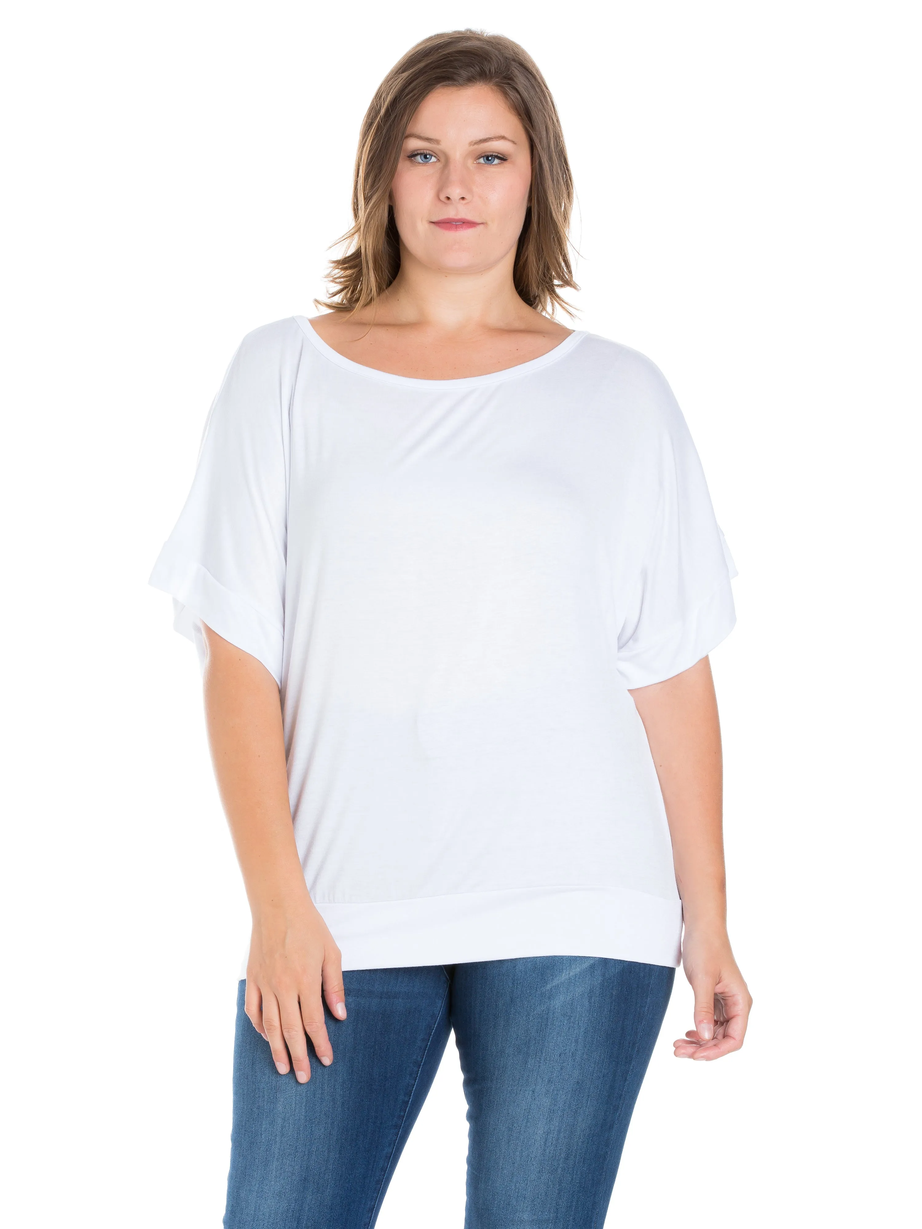 Plus Size Short Sleeve Loose Fitting Dolman Top