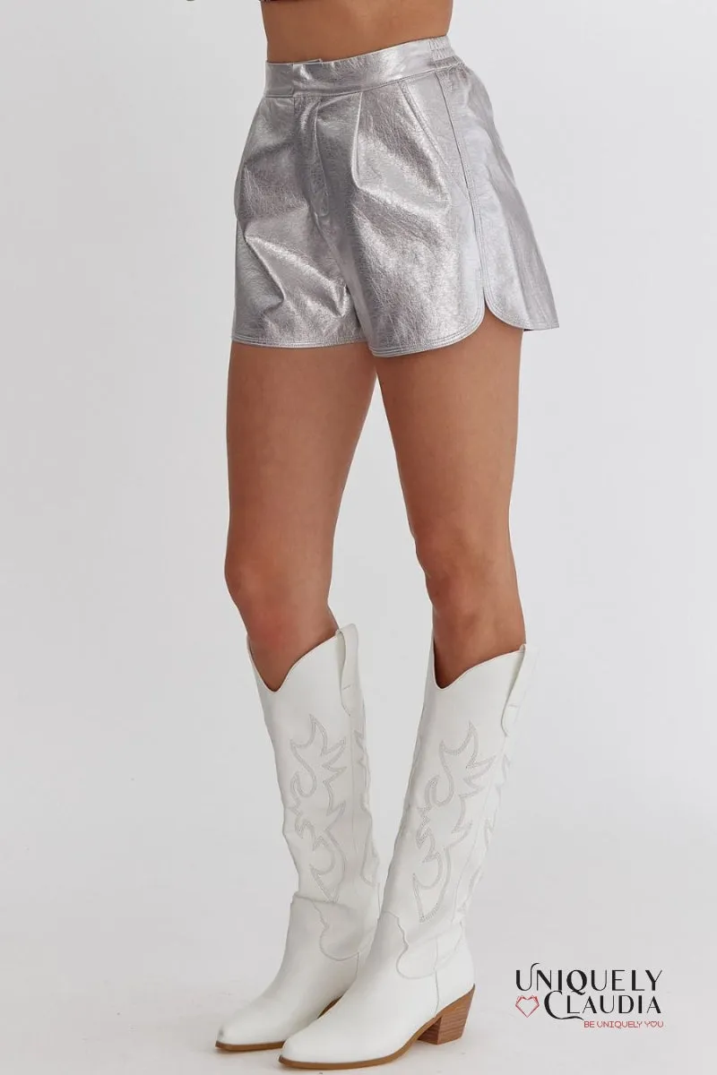 Pnina Metallic Vegan Leather Shorts