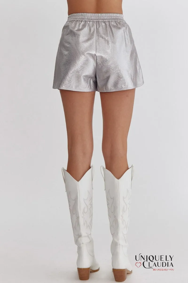 Pnina Metallic Vegan Leather Shorts