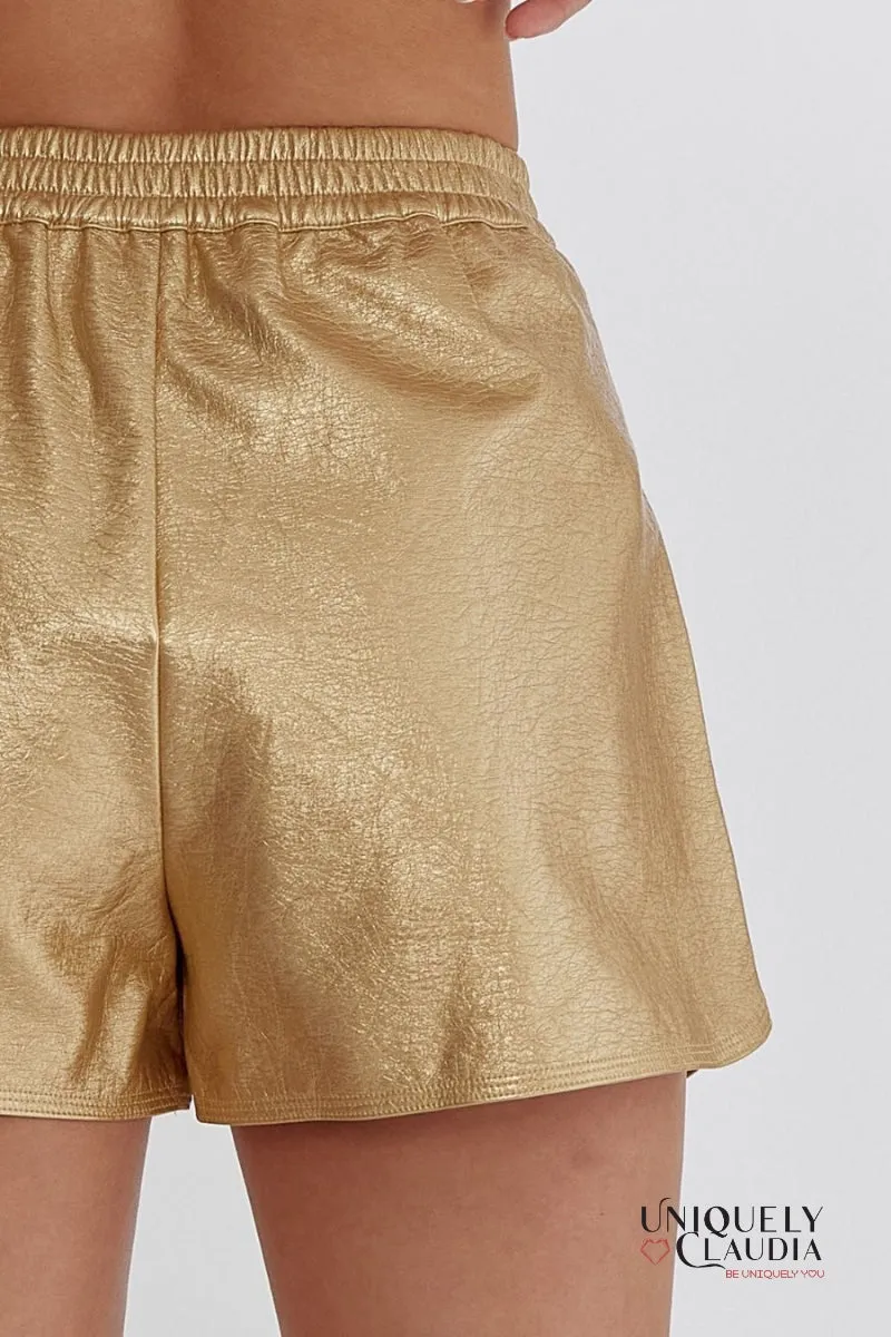 Pnina Metallic Vegan Leather Shorts