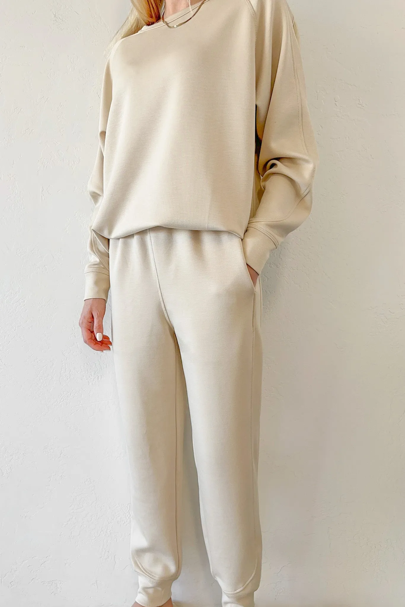 Presley Drawstring Jogger Pants in Beige