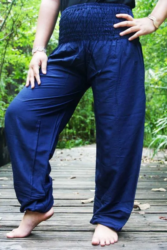 Solid Blue Women Boho Pants Hippie Pants Yoga