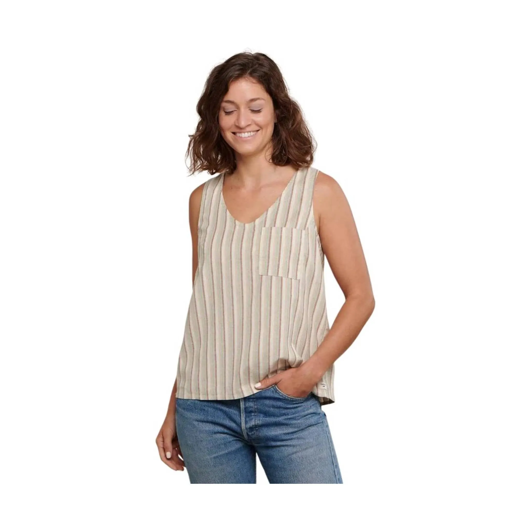 Toad & Co Women's Taj Hemp Button Back Tank - Egret Thin Stripe