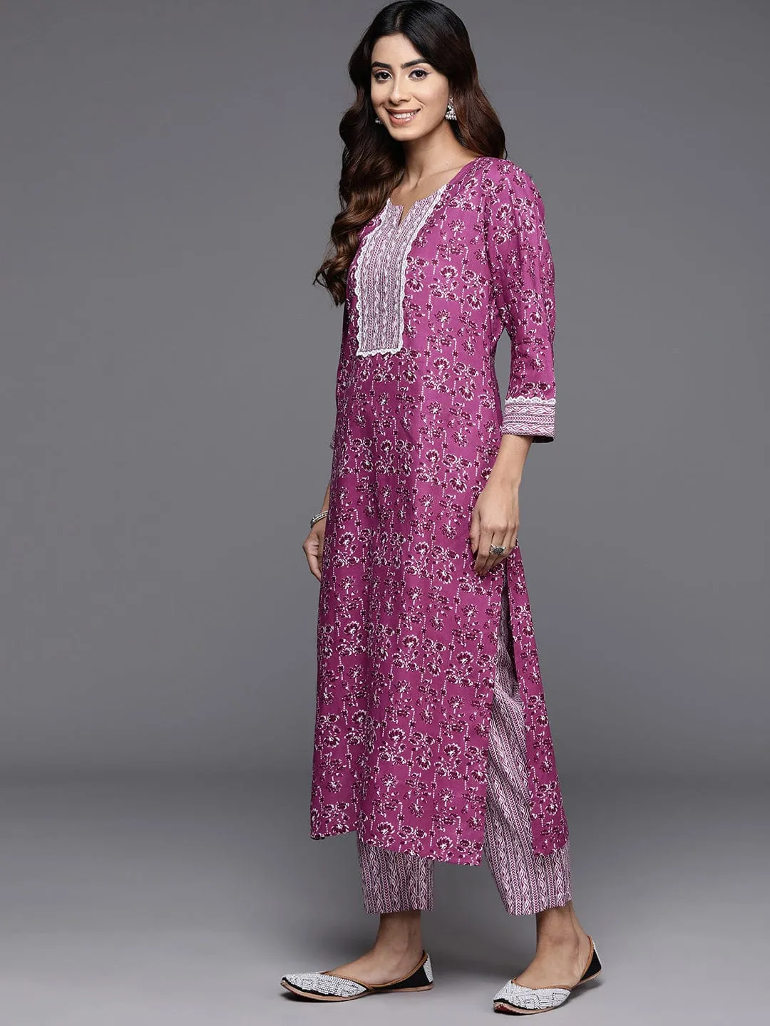 varanga women floral printed regular sequinned kurta with trousers with dupatta