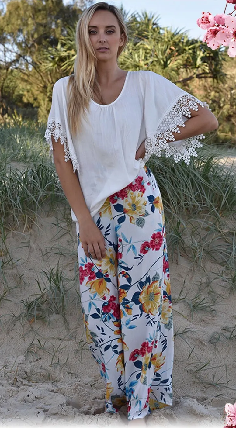 White Floral Pants