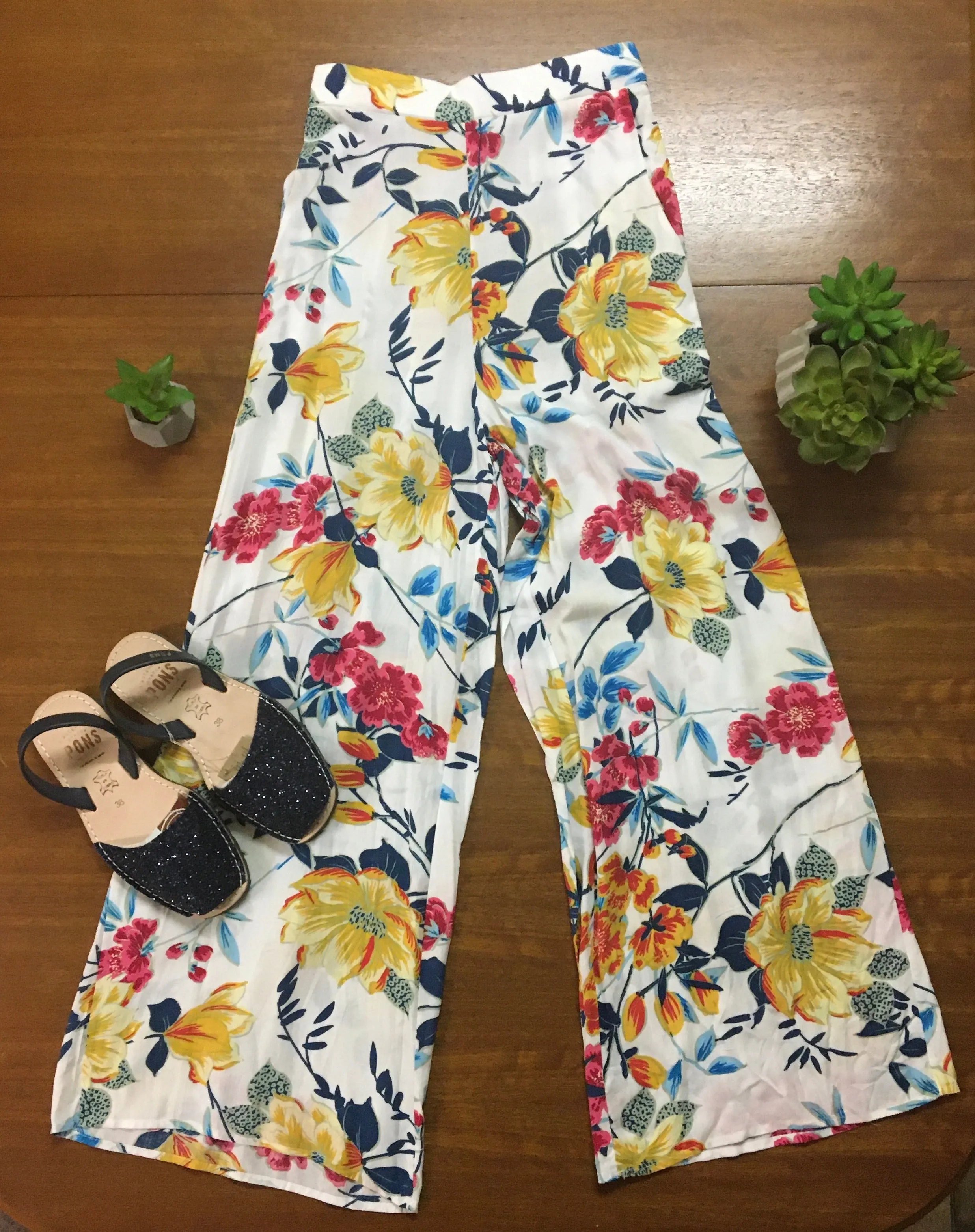 White Floral Pants