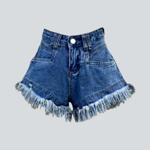 Wide-hem distressed denim shorts