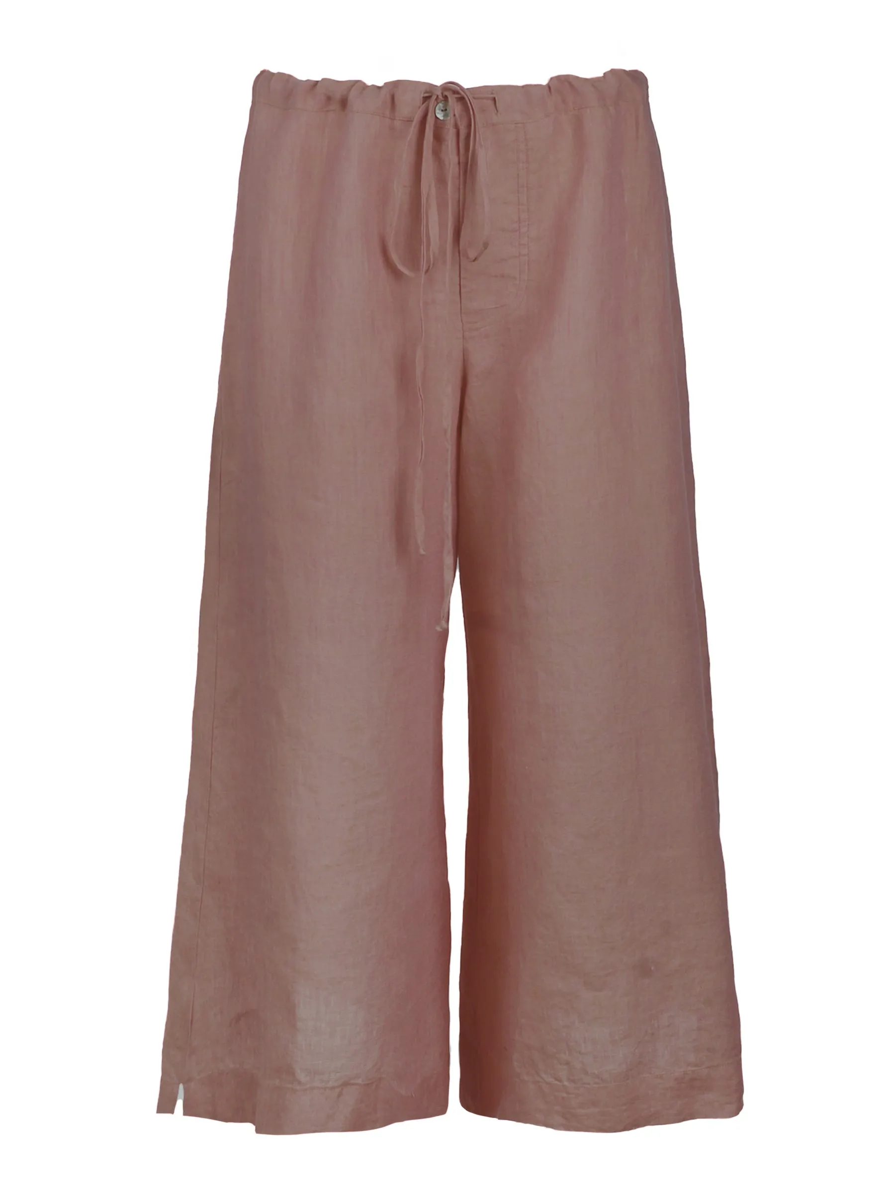 Wide Leg Washed Linen Drawstring Pants, Mushroom