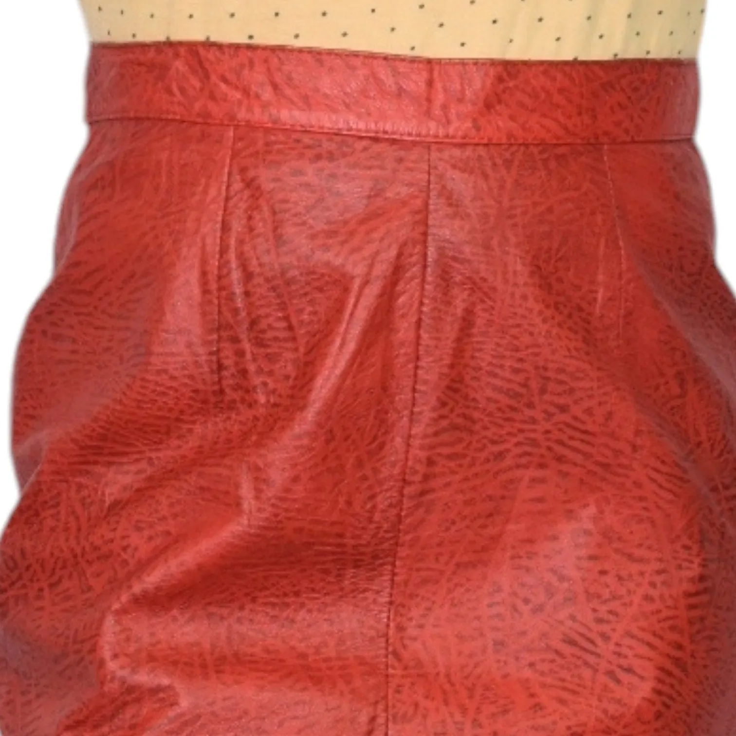 Wilsons Vintage Leather Skirt Red Print Textured Pencil 80s 90s High Waist Straight Classic Size 8