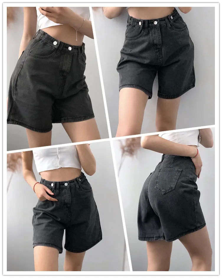 Women Denim Shorts | High Waist Button Shorts| Short length Shorts | Streetwear Shorts | Blue Denim Shorts | Casual Jeans | Wide Leg Shorts