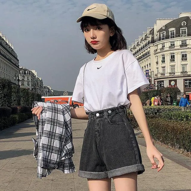 Women Denim Shorts | High Waist Button Shorts| Short length Shorts | Streetwear Shorts | Blue Denim Shorts | Casual Jeans | Wide Leg Shorts