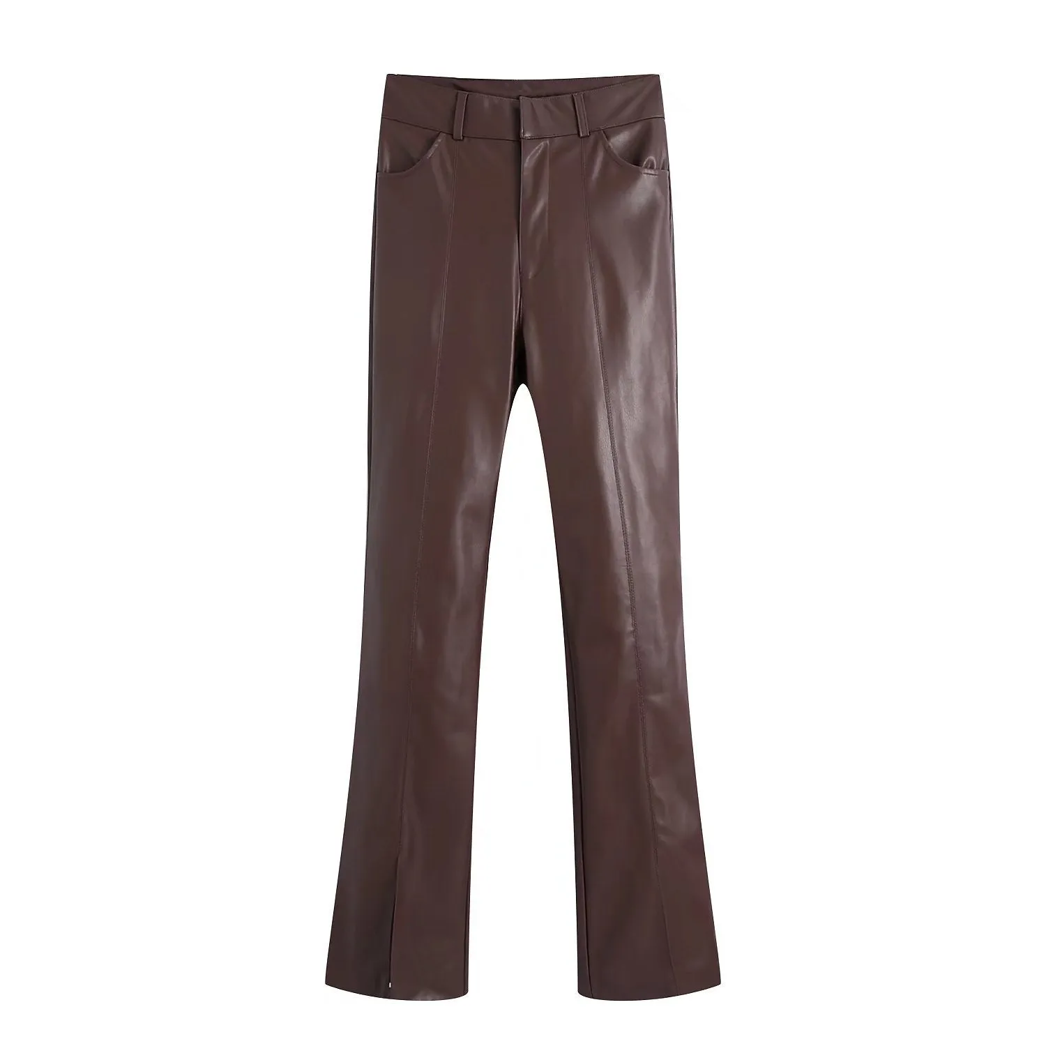 Women's European And American Style PU Leather And Leather Pants Suit