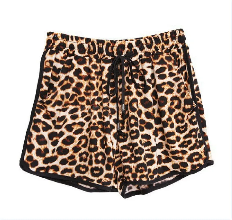 women's pants European and American beach pants leopard shorts loose large size pants