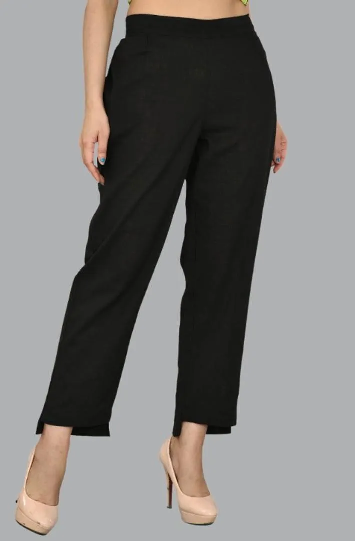 WOMENS SOLID COTTON SLUB UP AND DOWN STYLE TROUSER