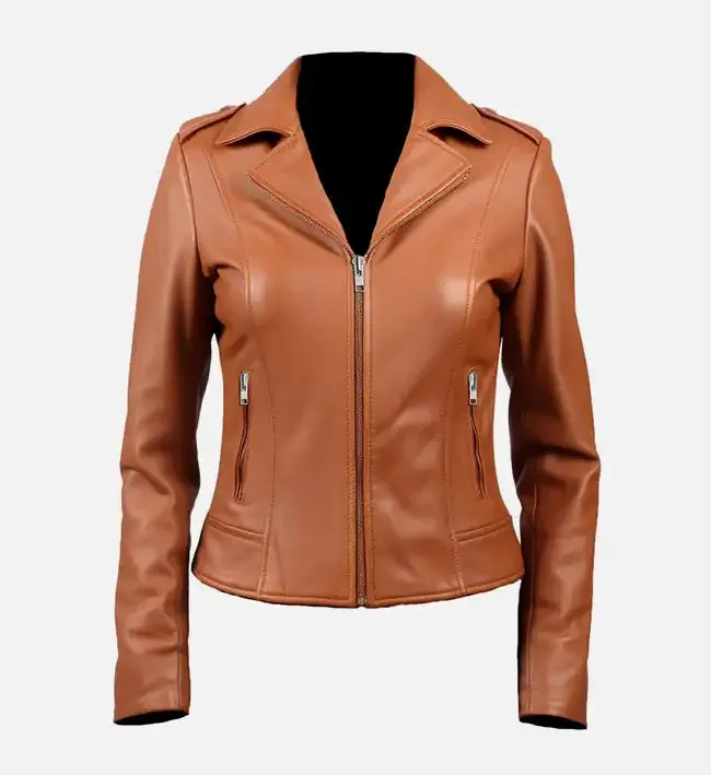 Women's Tan Biker Leather Jacket