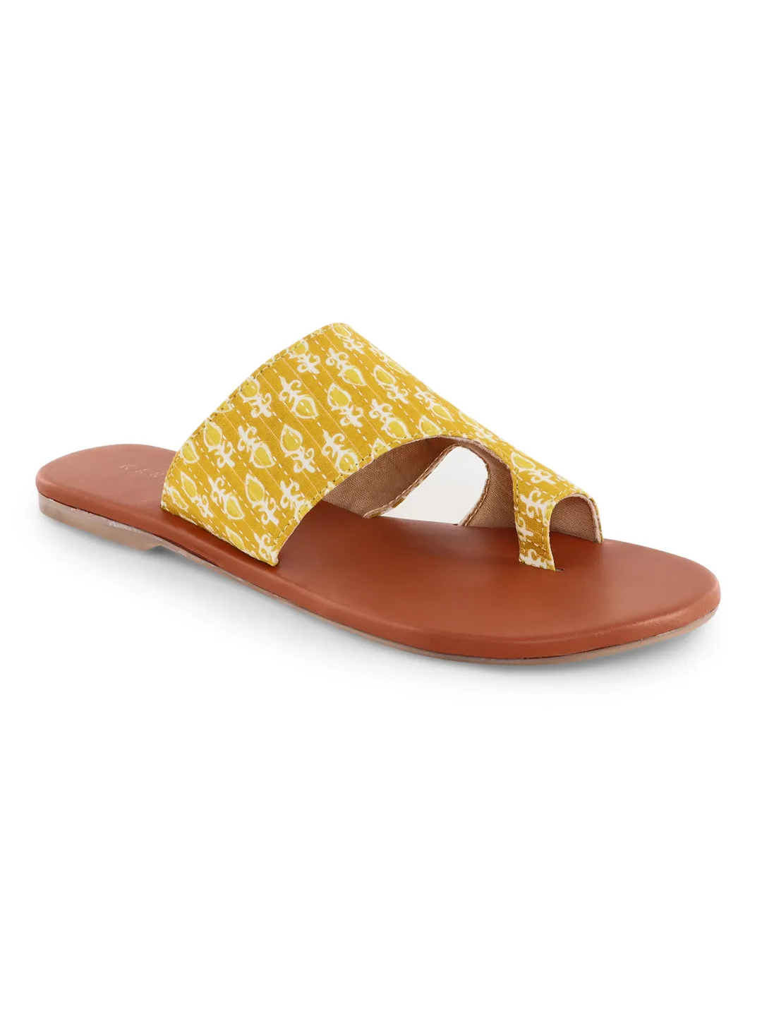 Yellow Block Printed Chappals